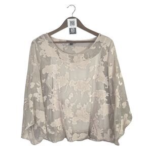 Roz & ALI tan floral sheer elastic waist blouse / L